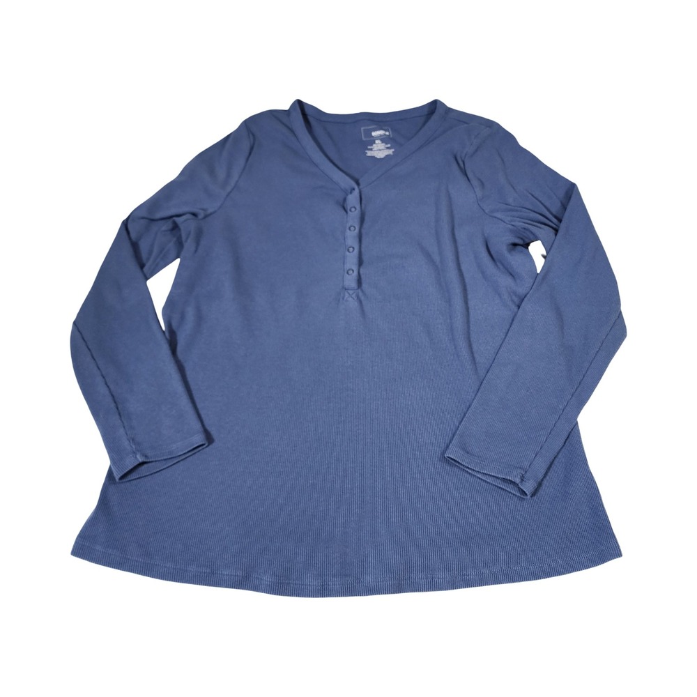 Sonoma Maternity Henley Top XL Blue Ribbed Long Sleeve‎ Cotton Blend Button Neck